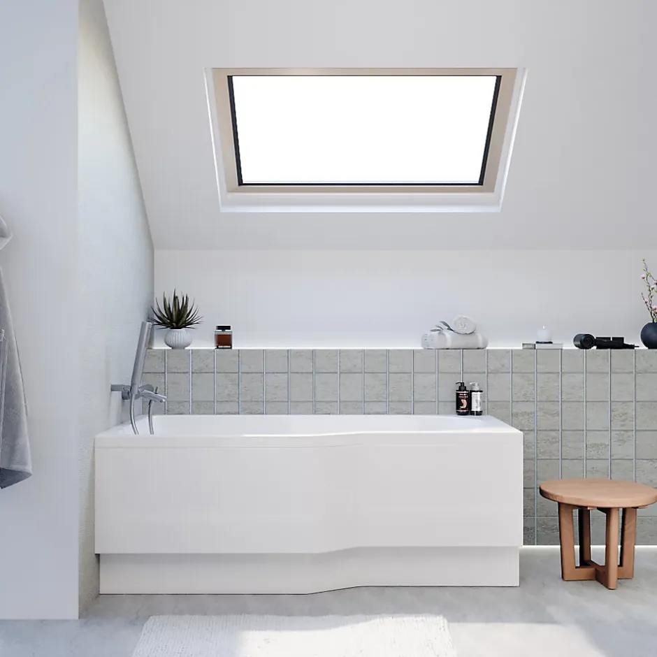 Siko 160x80 cm Beata Plus baignoire bain/douche asymétrique en acrylique, gauche + tablier 160 cm + pieds, blanc