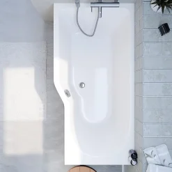 Siko 160x80 cm Beata Plus baignoire bain/douche asymétrique en acrylique, gauche + tablier 160 cm + pieds, blanc