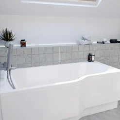 Siko 160x80 cm Beata Plus baignoire bain/douche asymétrique en acrylique, gauche + tablier 160 cm + pieds, blanc