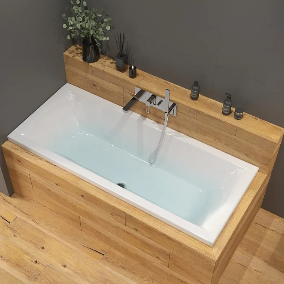 Siko 160x70 cm Cube Way Plus baignoire rectangulaire avec pieds, Acrylique, Gauche et Droite, Blanc (CUB1600PLUS-SET)* Baignoire Droite