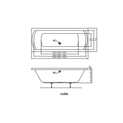 Siko 160x70 cm Cube Way Plus baignoire rectangulaire avec pieds, Acrylique, Gauche et Droite, Blanc (CUB1600PLUS-SET)* Baignoire Droite