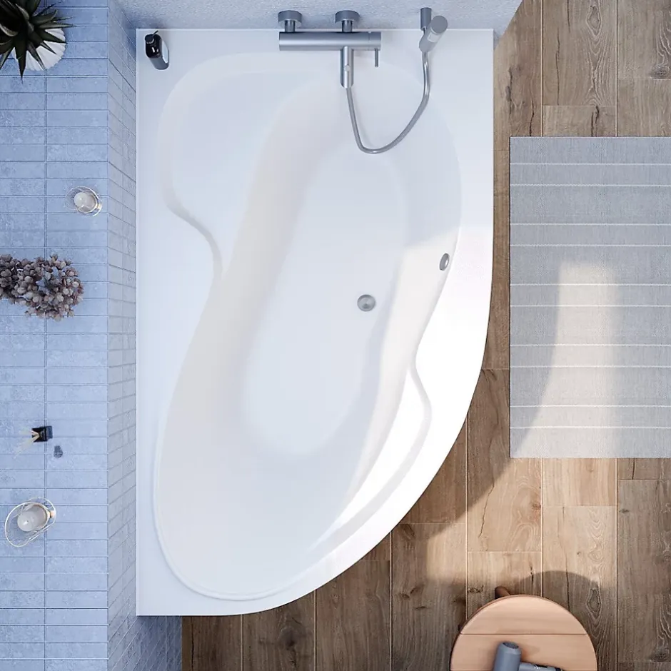 Siko 160x100 cm Fortuna Plus baignoire d'angle en acrylique, droite + tablier 160 cm + pieds, blanc (FO1600PPLUS-SET1)* Baignoire D'Angle