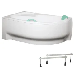 Siko 160x100 cm Fortuna Plus baignoire d'angle en acrylique, droite + tablier 160 cm + pieds, blanc (FO1600PPLUS-SET1)* Baignoire D'Angle