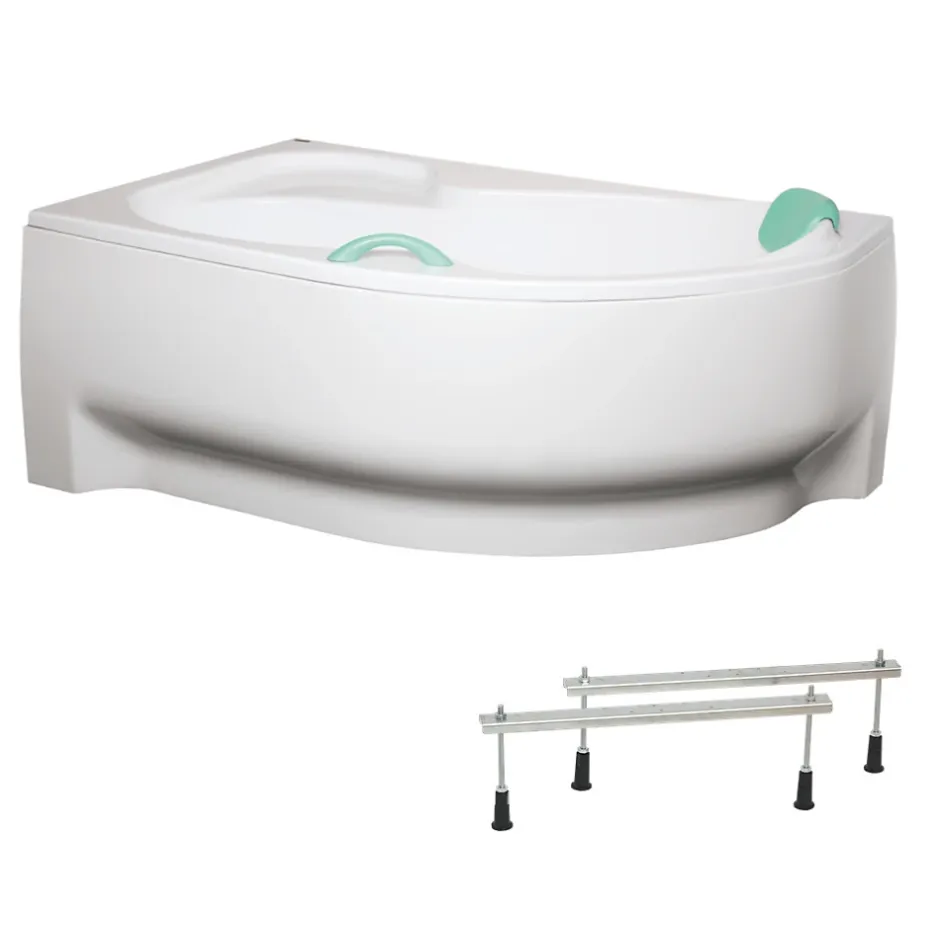 Siko 160x100 cm Fortuna Plus baignoire d'angle en acrylique, droite + tablier 160 cm + pieds, blanc (FO1600PPLUS-SET1)* Baignoire D'Angle
