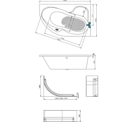 Siko 160x100 cm Fortuna Plus baignoire d'angle en acrylique, droite + tablier 160 cm + pieds, blanc (FO1600PPLUS-SET1)* Baignoire D'Angle