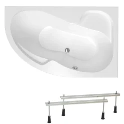 Siko 160x100 cm Fortuna Plus baignoire d'angle avec pieds, Acrylique, Droite, Blanc (FO1600PPLUS-SET)* Baignoire D'Angle