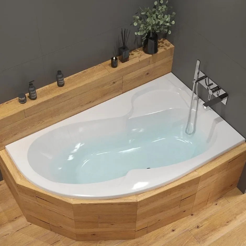 Siko 160x100 cm Fortuna Plus baignoire d'angle avec pieds, Acrylique, Droite, Blanc (FO1600PPLUS-SET)* Baignoire D'Angle