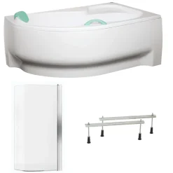 Siko 160x100 cm Fortuna Plus baignoire d'angle en acrylique, gauche + tablier + pare-baignoire, pieds, blanc (FO1600LPLUS-SETP1)