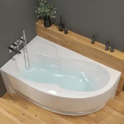 Siko 150x100 cm Fortuna Plus baignoire asymétrique avec pieds, Acrylique, Gauche, Blanc (FO1500LPLUS-SET)* Baignoire Asymétrique