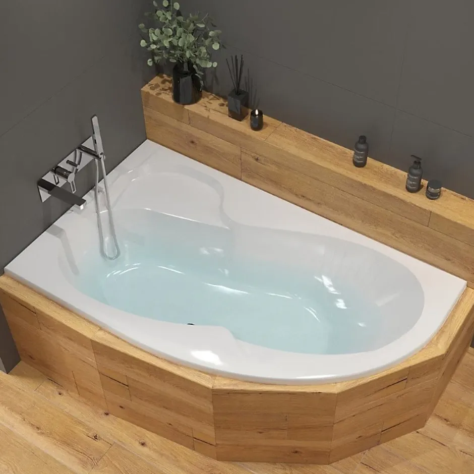 Siko 150x100 cm Fortuna Plus baignoire asymétrique avec pieds, Acrylique, Gauche, Blanc (FO1500LPLUS-SET)* Baignoire Asymétrique
