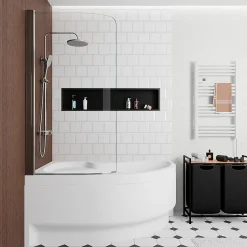 Siko 150x100 cm Fortuna Plus baignoire asymétrique en acrylique, gauche + tablier + pare-baignoire + pieds, blanc