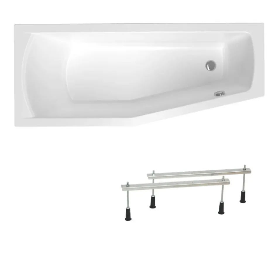 Siko 160x70 cm Laguna Aneta baignoire bain/douche asymétrique avec pieds, acrylique, gauche, blanc (AN1600LPLUS-SET)