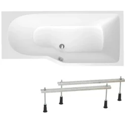 Siko 160x80 cm Laguna Beata Plus baignoire bain/douche asymétrique avec pieds, acrylique, droite, blanc (BE1600PPLUS-SET)