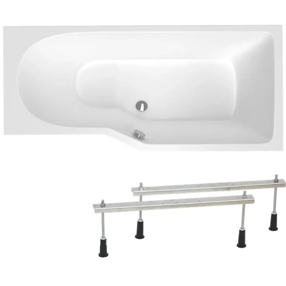 Siko 160x80 cm Laguna Beata Plus baignoire bain/douche asymétrique avec pieds, acrylique, droite, blanc (BE1600PPLUS-SET)