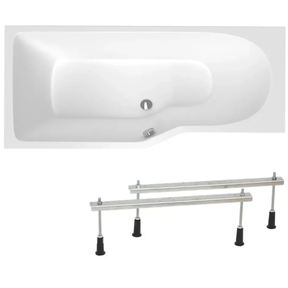 Siko 160x80 cm Laguna Beata Plus baignoire bain/douche asymétrique avec pieds, acrylique, gauche, blanc (BE1600LPLUS-SET)* Baignoire Asymétrique