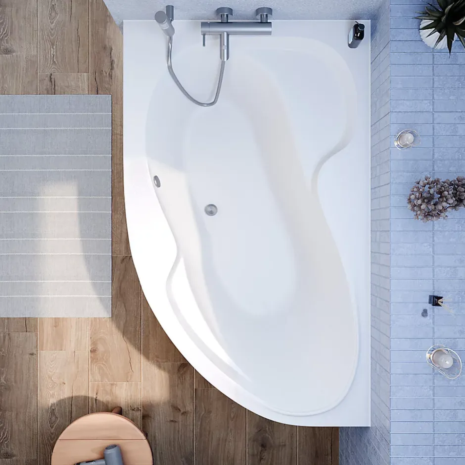 Siko 160x100 cm Laguna Fortuna Plus baignoire d'angle en acrylique, gauche + tablier 160 cm + pieds, blanc (FO1600LPLUS-SET1)