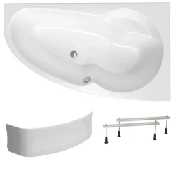 Siko 150x95 cm Laguna Luiza baignoire asymétrique en acrylique, droite + tablier 150 cm + pieds, blanc (LU1500P-SET1)