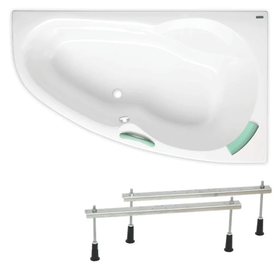 Siko 140x95 cm Laguna Luiza baignoire d'angle gain de place, avec pieds, acrylique, droite, blanc (LU1400P-SET)* Baignoire Asymétrique