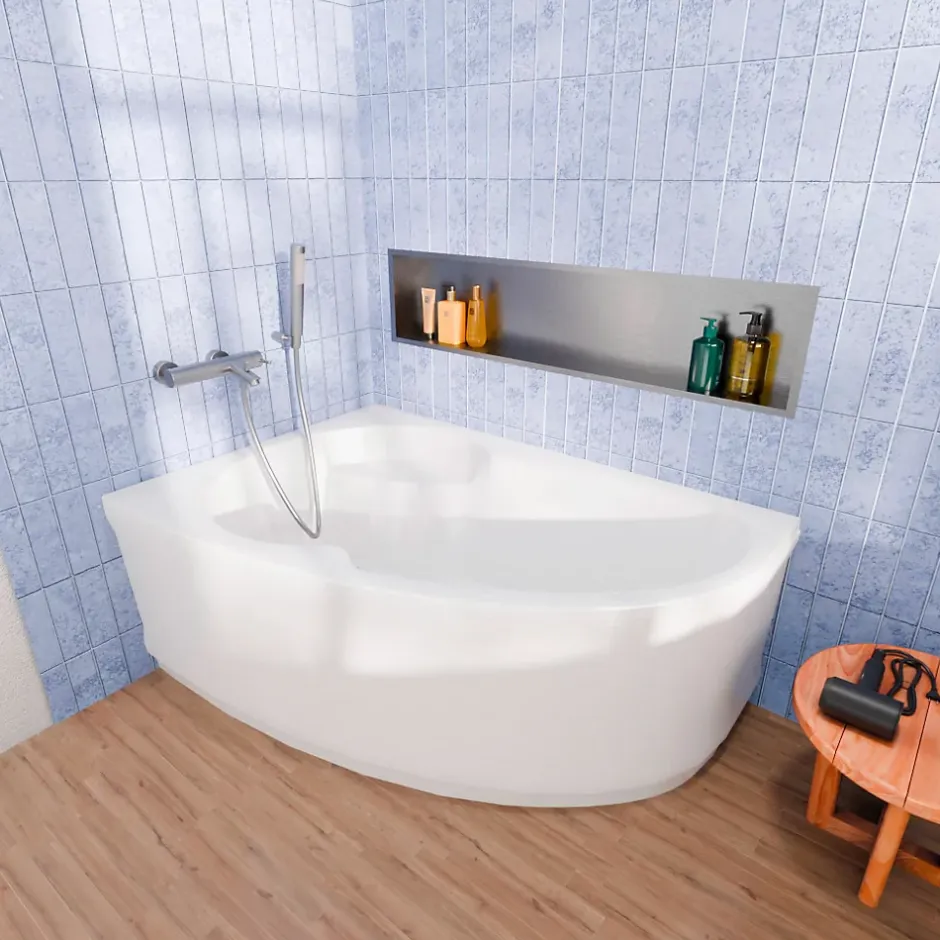 Siko 140x95 cm Laguna Luiza baignoire d'angle gain de place en acrylique, gauche + tablier 140 cm + pieds, blanc (LU1400L-SET1)