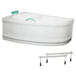 Siko 140x95 cm Laguna Luiza baignoire d'angle gain de place en acrylique, gauche + tablier 140 cm + pieds, blanc (LU1400L-SET1)