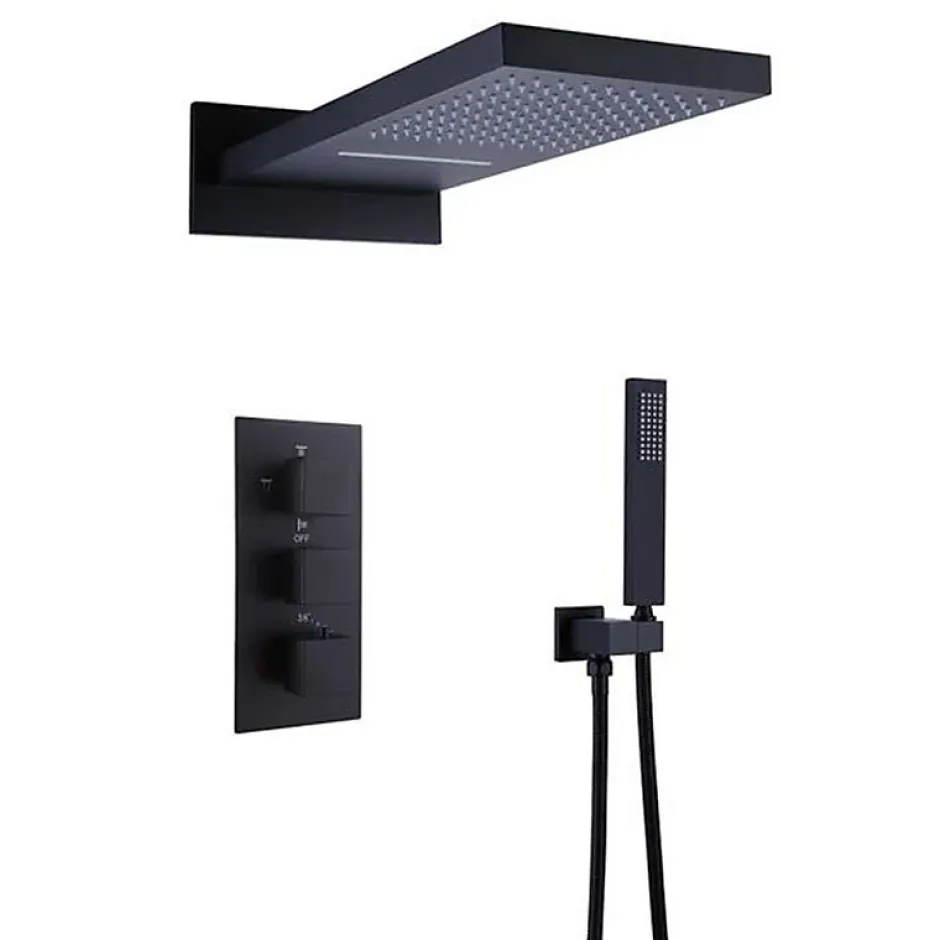 Silla Global Silla Élégant Colonne de Douche Thermostatique en Laiton Encastrée, Ensemble de Douche Mécanique, Noir* Colonne De Douche Encastrable