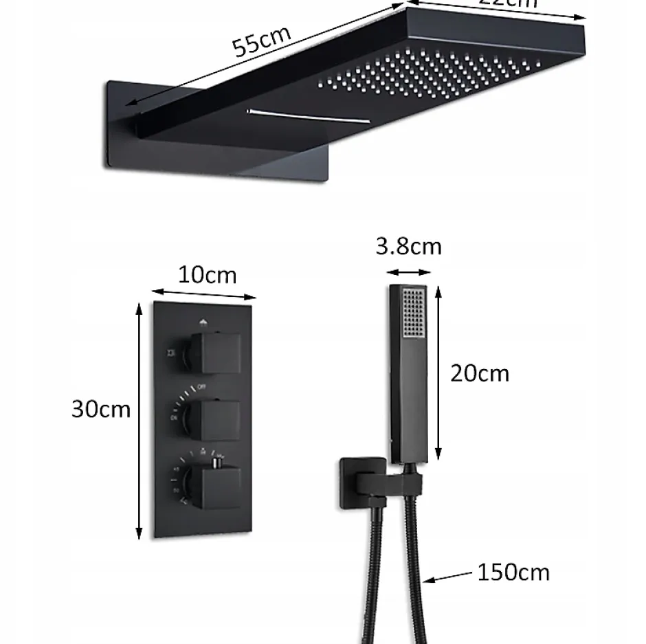 Silla Global Silla Élégant Colonne de Douche Thermostatique en Laiton Encastrée, Ensemble de Douche Mécanique, Noir* Colonne De Douche Encastrable