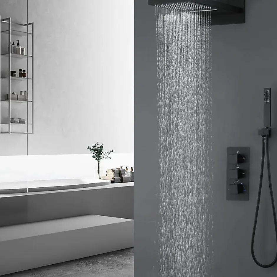 Silla Global Silla Élégant Colonne de Douche Thermostatique en Laiton Encastrée, Ensemble de Douche Mécanique, Noir* Colonne De Douche Encastrable