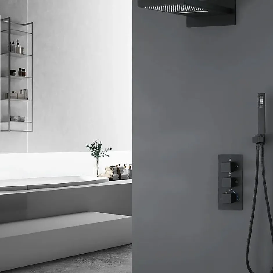 Silla Global Silla Élégant Colonne de Douche Thermostatique en Laiton Encastrée, Ensemble de Douche Mécanique, Noir* Colonne De Douche Encastrable