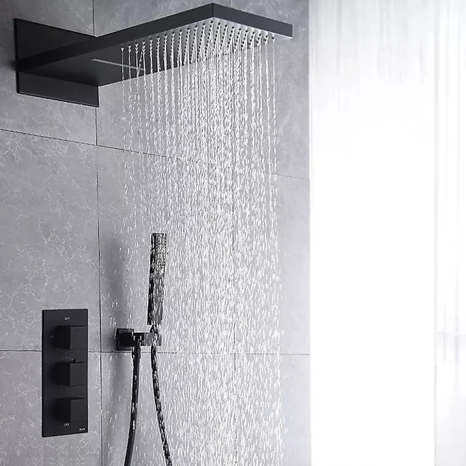 Silla Global Silla Élégant Colonne de Douche Thermostatique en Laiton Encastrée, Ensemble de Douche Mécanique, Noir* Colonne De Douche Encastrable