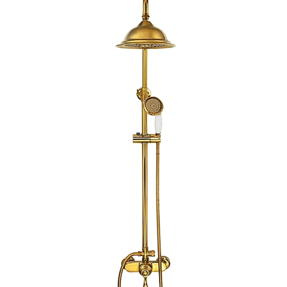 Silla Global Silla Élégant Colonne de Douche retro avec Mitigeur Réglable en Hauteur Système de Douche, Doré