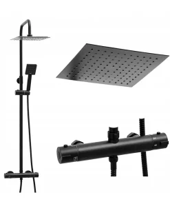 Silla Global Silla Élégant Colonne de Douche avec Mitigeur Réglable en Hauteur Système de Douche, Noir mat