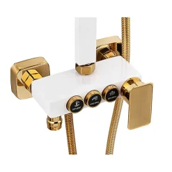 Silla Global Silla Élégant Colonne de Douche avec Mitigeur Réglable en Hauteur Système de Douche, Blanc/Doré