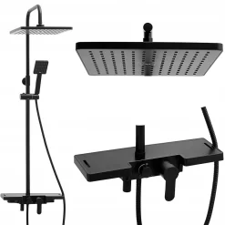 Silla Global Silla Élégant Colonne de Douche avec Mitigeur Réglable en Hauteur Système de Douche, Noir* Colonne De Douche Mécanique