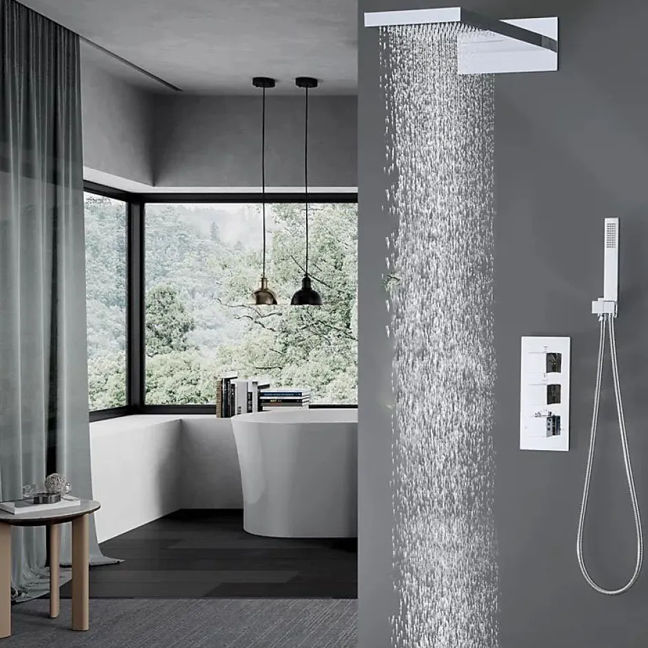 Silla Global Silla Élégant Colonne de Douche Thermostatique en Laiton Encastrée, Ensemble de Douche Mécanique, Chrome