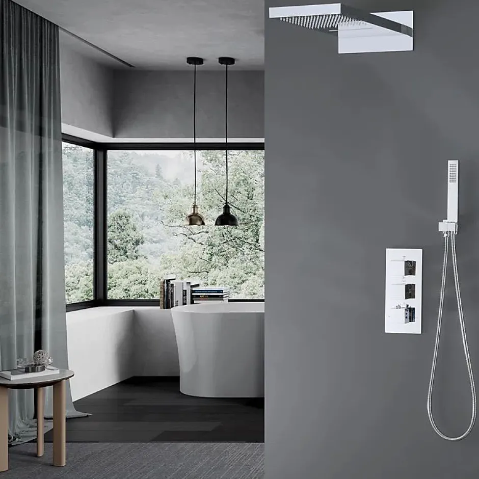 Silla Global Silla Élégant Colonne de Douche Thermostatique en Laiton Encastrée, Ensemble de Douche Mécanique, Chrome