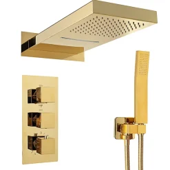 Silla Global Silla Élégant Colonne de Douche Thermostatique en Laiton Encastrée, Ensemble de Douche Mécanique, Doré* Colonne De Douche Encastrable