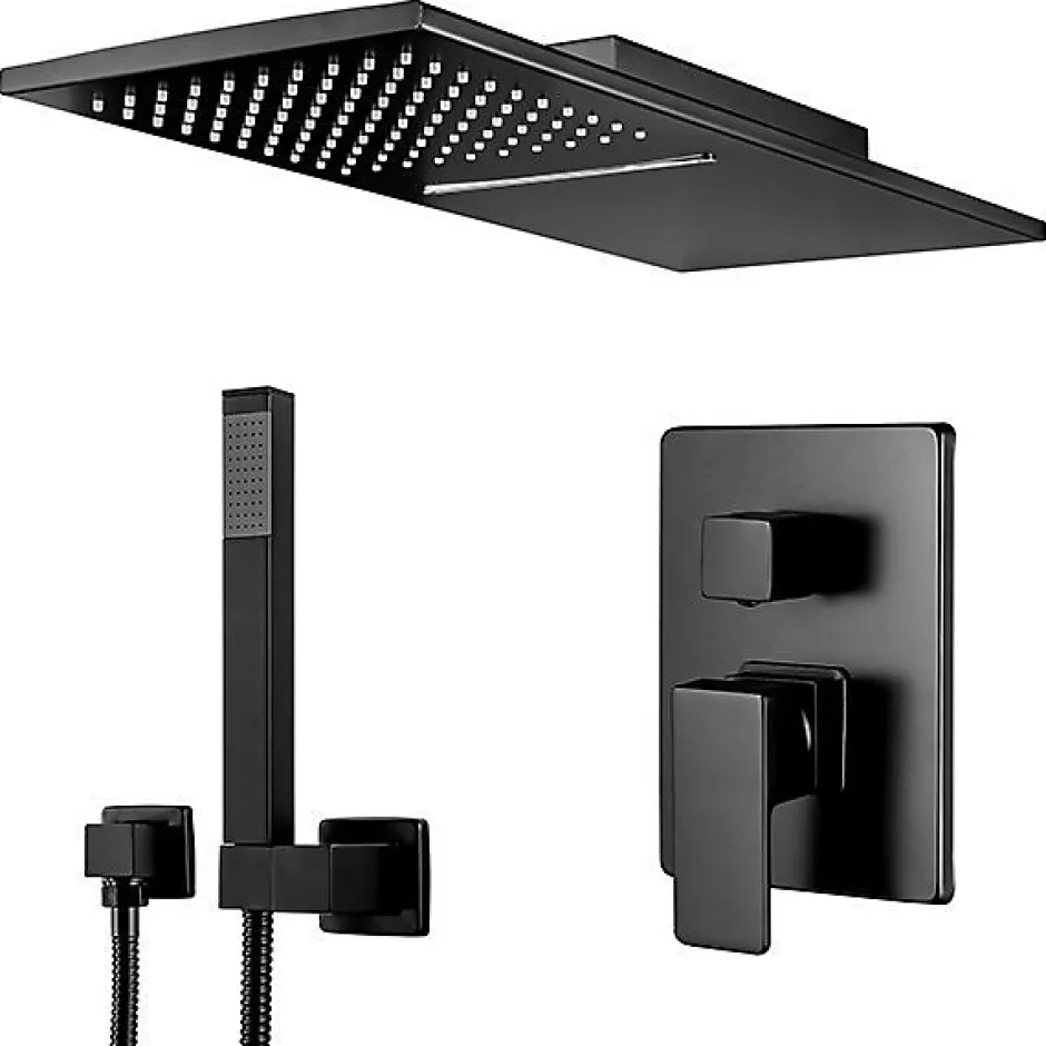 Silla Global Silla Élégant Encastrée Ensemble de Douche Mécanique Système de Douche Encastrable, Noir mat