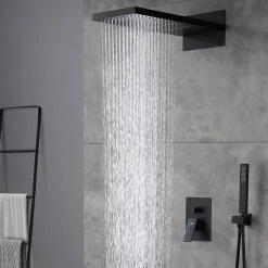 Silla Global Silla Élégant Encastrée Ensemble de Douche Mécanique Système de Douche Encastrable, Noir mat