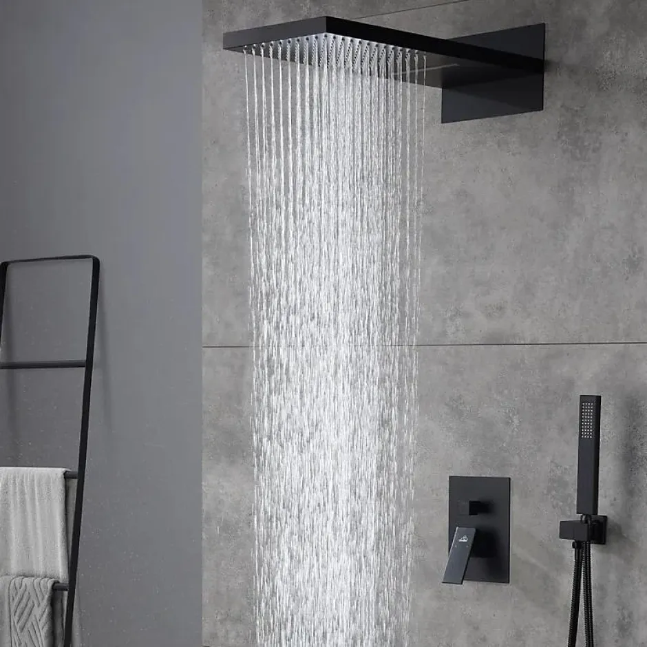 Silla Global Silla Élégant Encastrée Ensemble de Douche Mécanique Système de Douche Encastrable, Noir mat