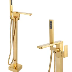 Silla Global Silla élégant Robinet de Baignoire sur pied avec inverseur et bec rotatif avec douchette et flexible, Doré* Robinet De Baignoire