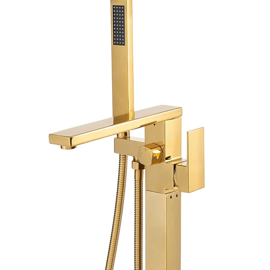 Silla Global Silla élégant Robinet de Baignoire sur pied avec inverseur et bec rotatif avec douchette et flexible, Doré* Robinet De Baignoire
