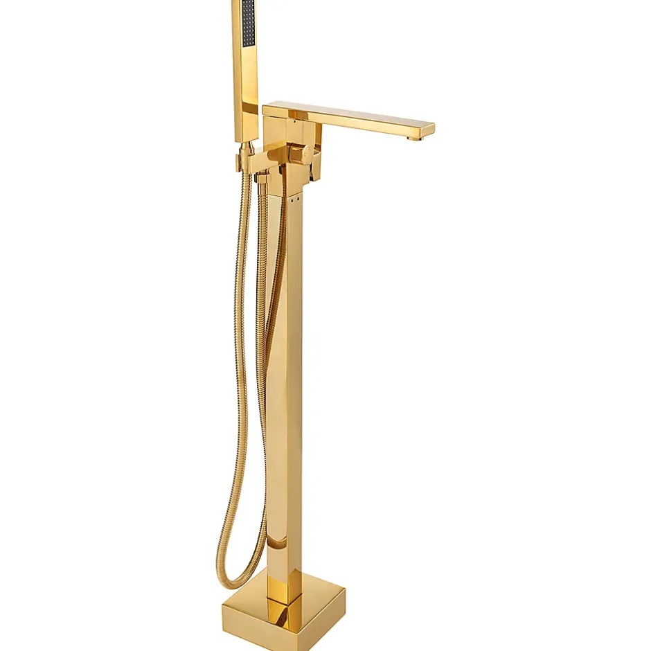 Silla Global Silla élégant Robinet de Baignoire sur pied avec inverseur et bec rotatif avec douchette et flexible, Doré* Robinet De Baignoire