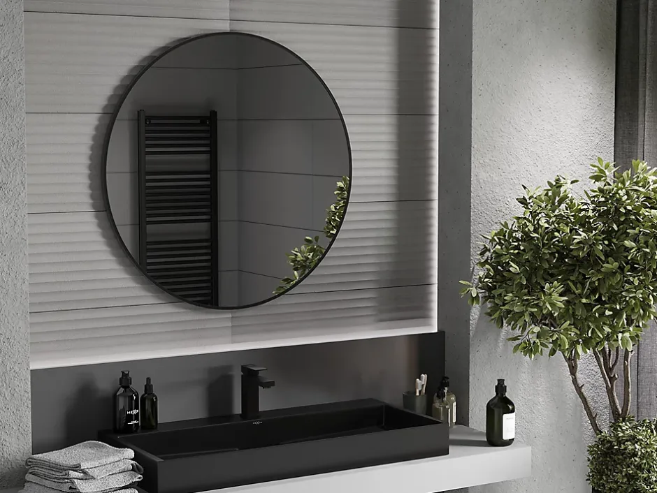 Silla Global SILLA Miroir mural rond, 90 cm, cadre noir* Miroir Grossissant