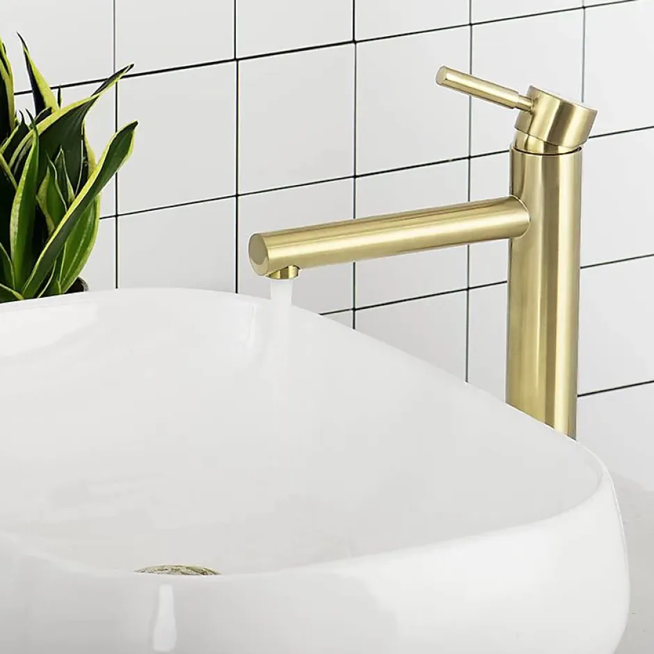 Silla Global SILLA Mitigeur lavabo moderne bec haut en Laiton, économie d'eau, Doré* Robinet Lavabo Et Vasque