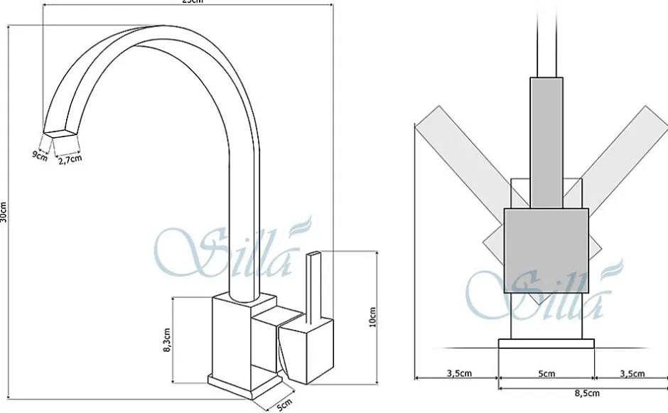 Silla Global SILLA Mitigeur lavabo moderne en Laiton, économie d'eau, Blanc