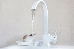 Silla Global SILLA Mitigeur lavabo moderne en Laiton, économie d'eau, Blanc