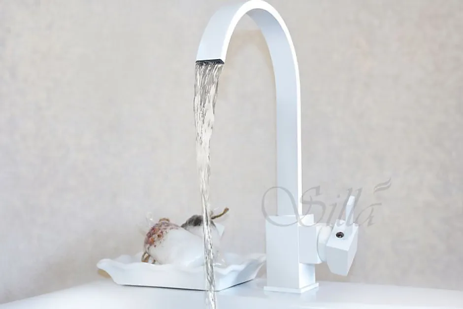 Silla Global SILLA Mitigeur lavabo moderne en Laiton, économie d'eau, Blanc