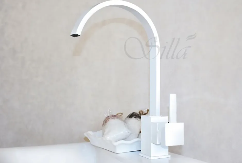 Silla Global SILLA Mitigeur lavabo moderne en Laiton, économie d'eau, Blanc