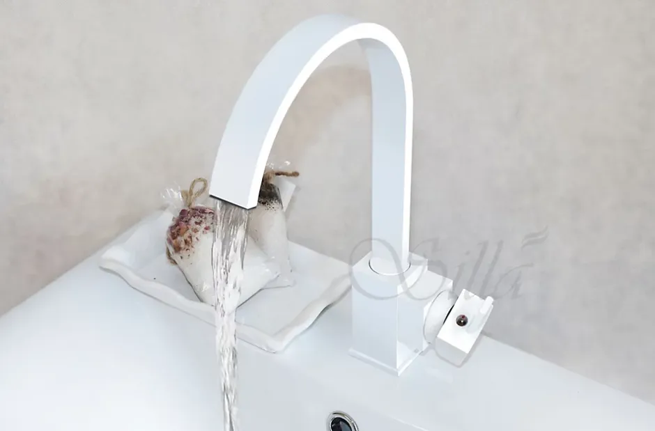 Silla Global SILLA Mitigeur lavabo moderne en Laiton, économie d'eau, Blanc