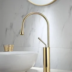 Silla Global SILLA Mitigeur lavabo moderne bec haut en Laiton, économie d'eau, Doré* Robinet Lavabo Et Vasque